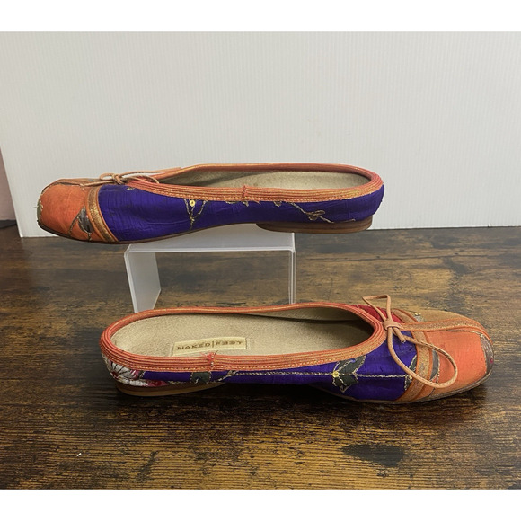 Naked Feet Flats Loafers‎ Womens Sz 8M Orange Red Blue Sequins Boho - Picture 3 of 12